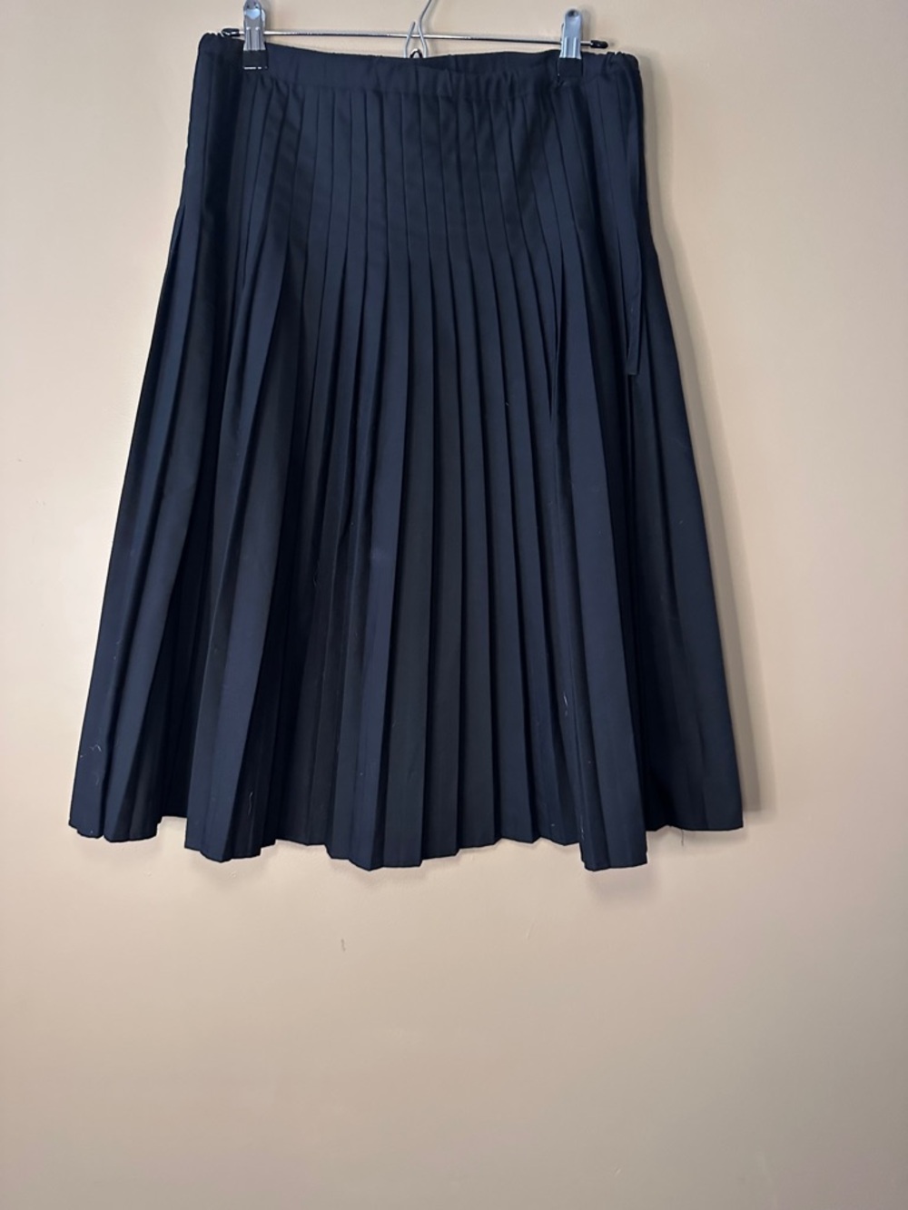Mystery New York Black Pleated Midi Skirt, Side Drawstrings, Dark Academia